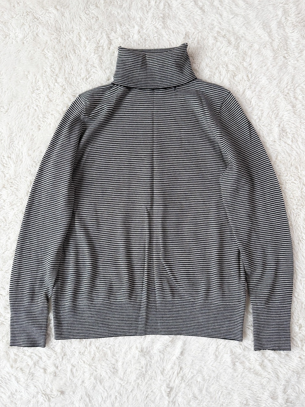 Gap Woman Black Striped Pure Wool Turtleneck Sweater MEDIUM Classic Minimal